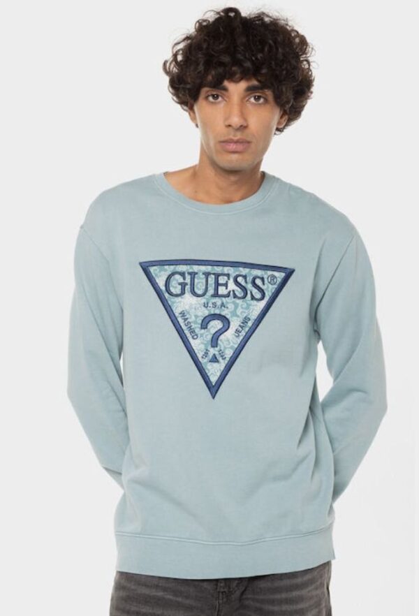 Guess Φούτερ Γαλάζιο Μονόχρωμο με Στάμπα