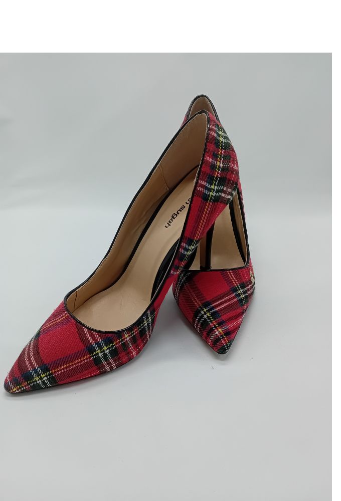 Fullah Sugah Γυναικείες Γόβες Ψηλοτάκουνες Κόκκινες Καρό - Image 5