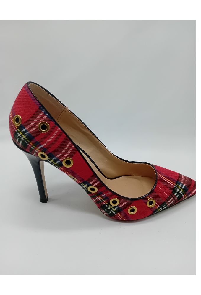 Fullah Sugah Γυναικείες Γόβες Ψηλοτάκουνες Κόκκινες Καρό - Image 8