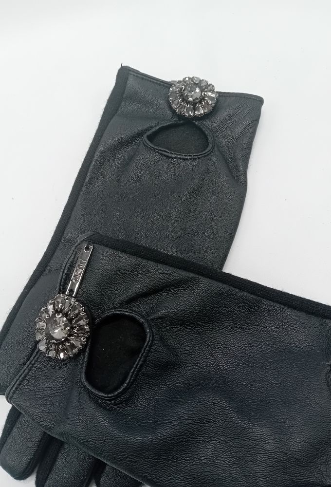 Liu Jo Γυναικεία Δερμάτινα Γάντια Μαύρα - Image 4