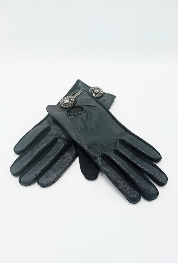 Liu Jo Γυναικεία Δερμάτινα Γάντια Μαύρα