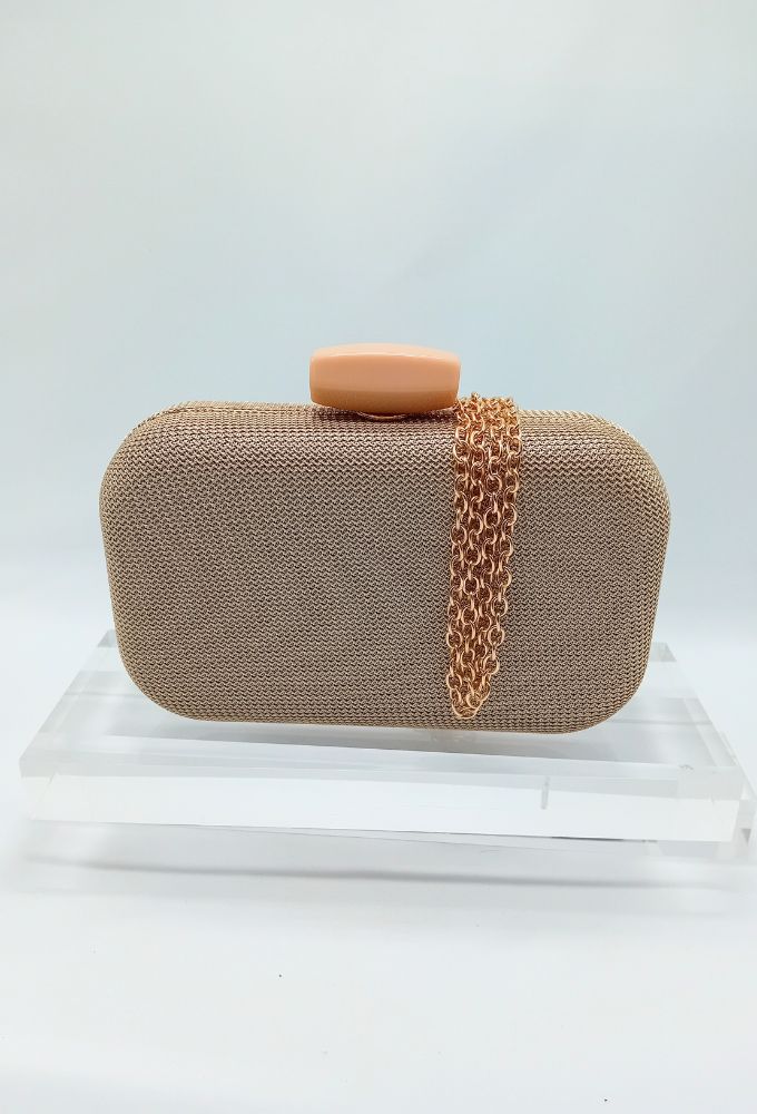 4QUEENS Τσαντάκι Clutch από Ύφασμα με Ιδιαίτερο Κούμπωμα από Ρητίνη Μπεζ/Χρυσό - Image 2