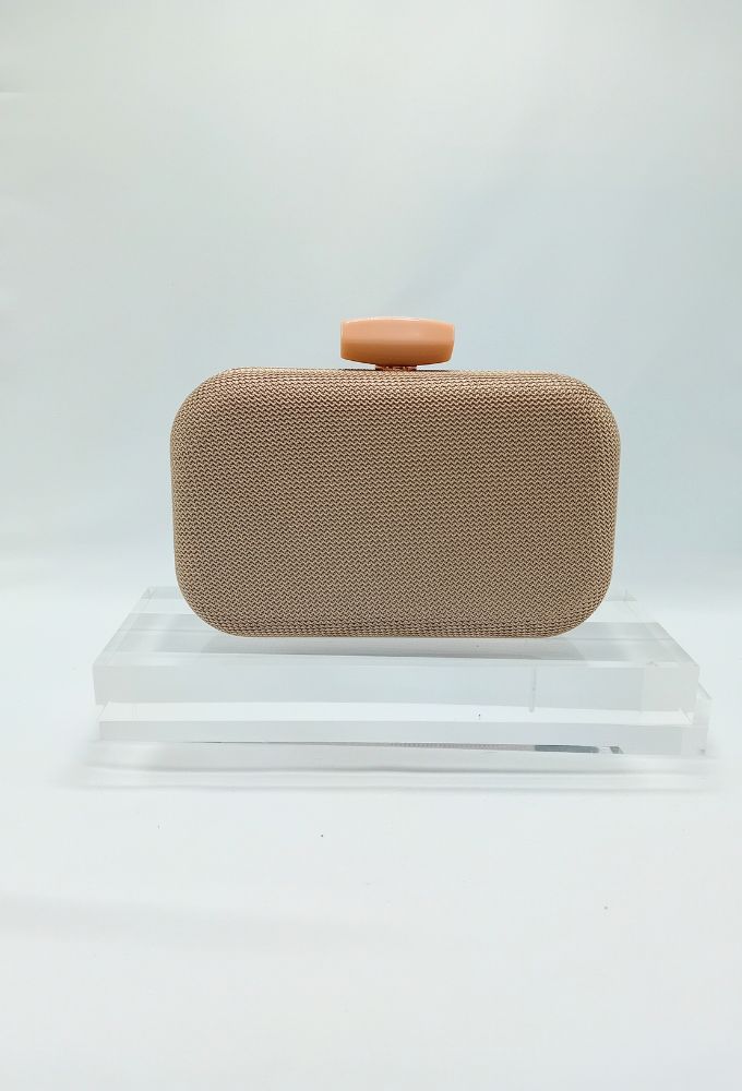4QUEENS Τσαντάκι Clutch από Ύφασμα με Ιδιαίτερο Κούμπωμα από Ρητίνη Μπεζ/Χρυσό