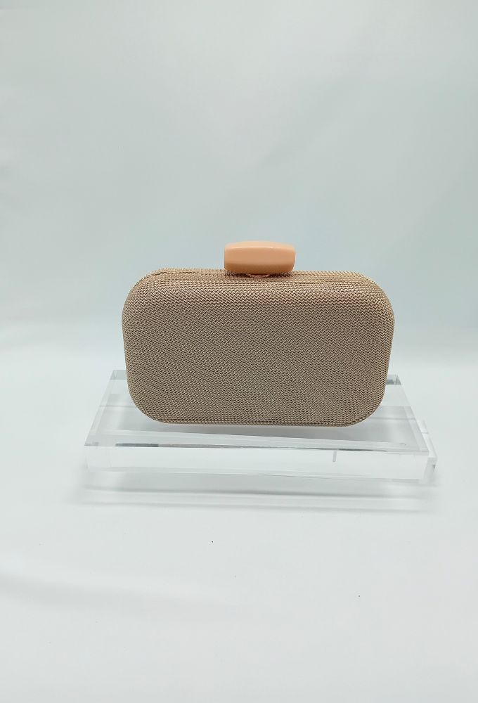 4QUEENS Τσαντάκι Clutch από Ύφασμα με Ιδιαίτερο Κούμπωμα από Ρητίνη Μπεζ/Χρυσό - Image 4