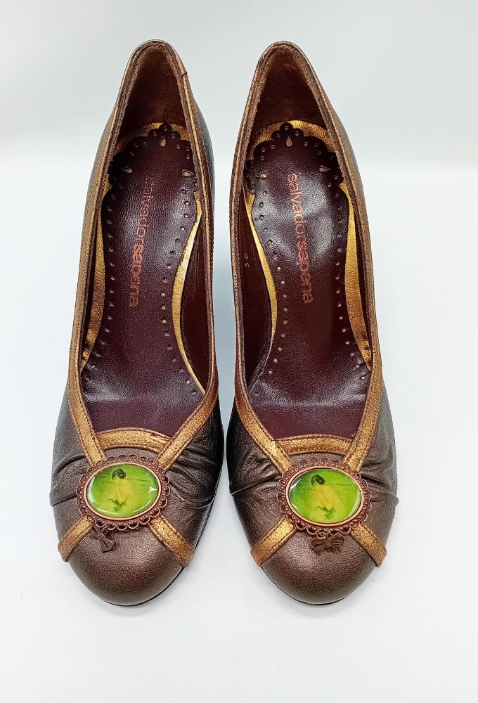 Salvadorsapena Vintage Γυναικείες Δερμάτινες Καφέ/Bronze Γόβες - Image 5