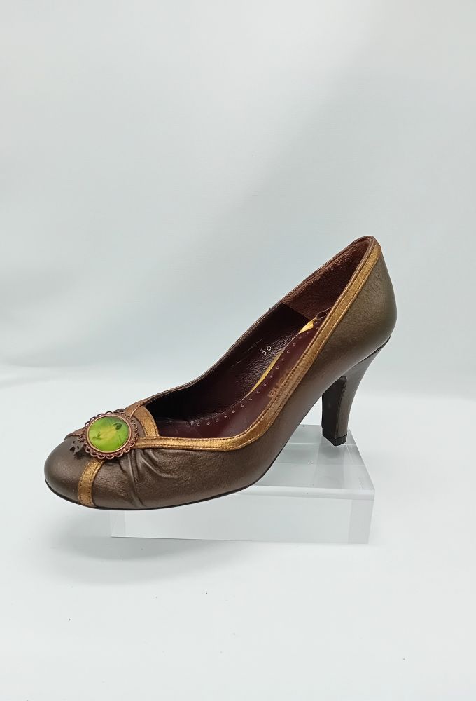 Salvadorsapena Vintage Γυναικείες Δερμάτινες Καφέ/Bronze Γόβες - Image 2
