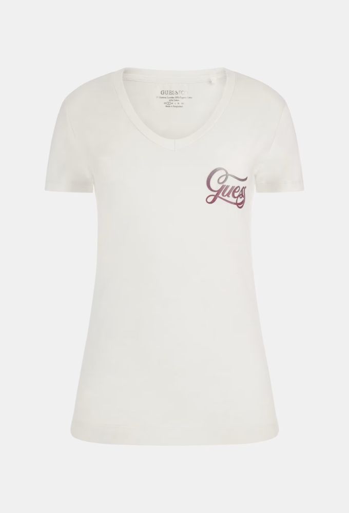 Guess Γυναικείo Ελαστικό T-shirt με Λογότυπο Λευκό - Image 4