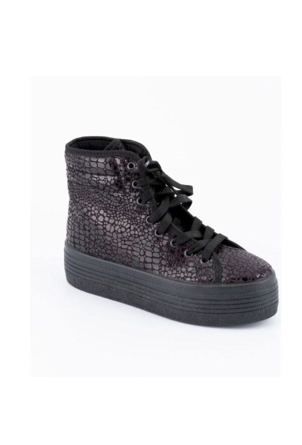 Lara Dee Μαύρα Sneakers Μποτάκια Εφε Κροκό με Χοντρή Σόλα