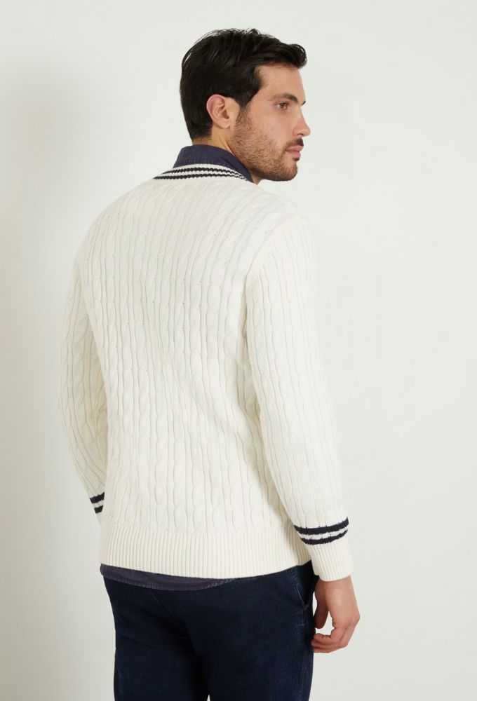 Guess Ανδρική Μπλούζα Πλεκτή Εκρού με Σχέδιο Πλεξούδες - Image 2