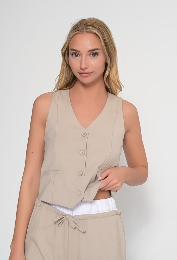 Fullah Sugah Τοπ Γιλέκο με Kουμπιά Μπεζ - Image 4