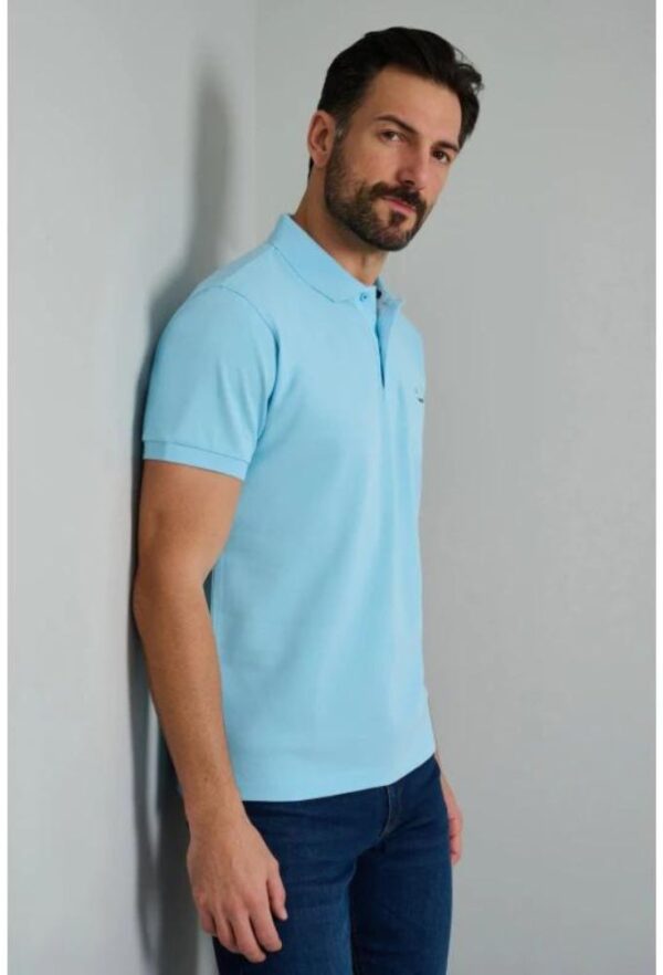 Navy&Green Ανδρική Μπλούζα Polo Γαλάζιο Μονόχρωμο Custom Fit