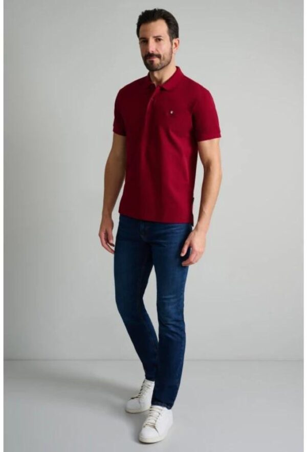 Navy&Green Ανδρική Μπλούζα Polo Mπορντό Μονόχρωμο Custom Fit