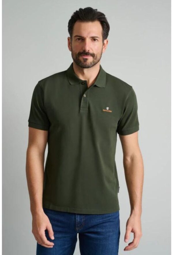 Navy&Green Ανδρική Μπλούζα Polo Xακί Μονόχρωμο Custom Fit
