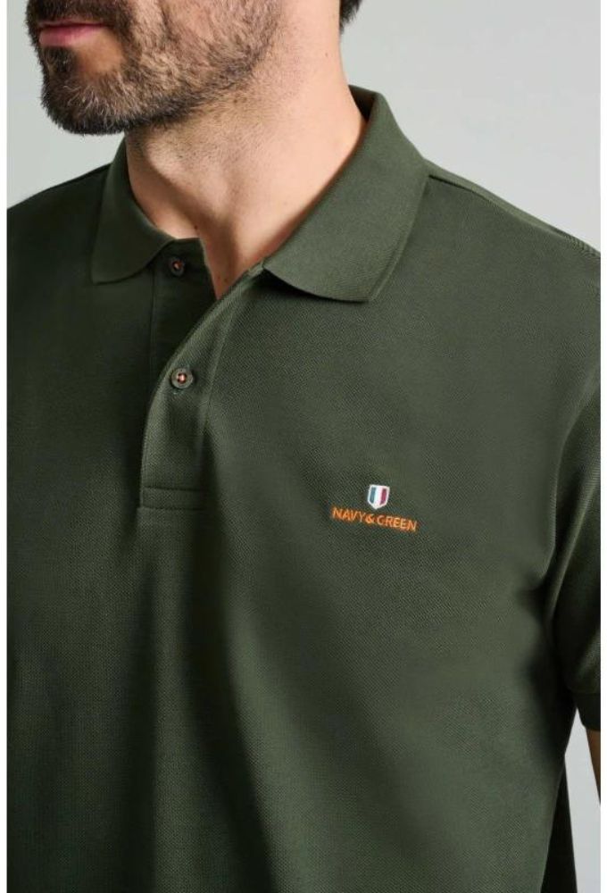Navy&Green Ανδρική Μπλούζα Polo Xακί Μονόχρωμο Custom Fit - Image 4