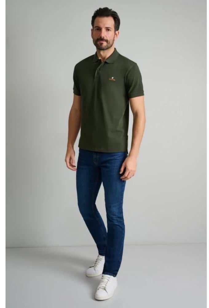Navy&Green Ανδρική Μπλούζα Polo Xακί Μονόχρωμο Custom Fit - Image 2