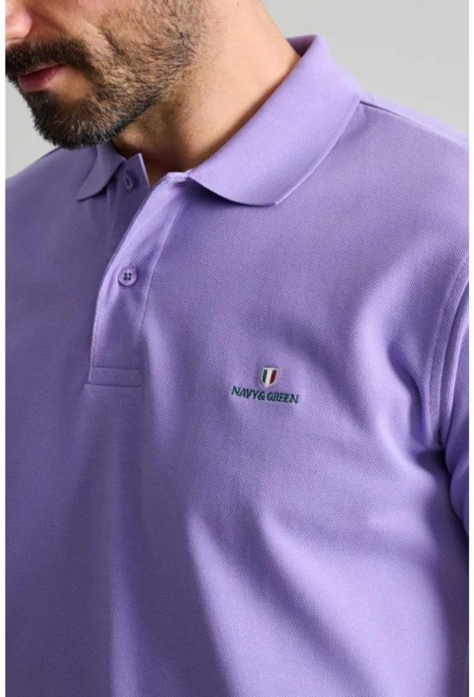 Navy&Green Ανδρική Μπλούζα Polo Βιολετί Μονόχρωμο Custom Fit - Image 3
