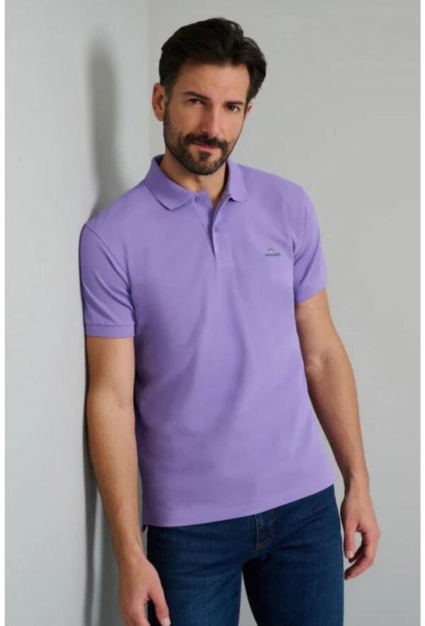 Navy&Green Ανδρική Μπλούζα Polo Βιολετί Μονόχρωμο Custom Fit