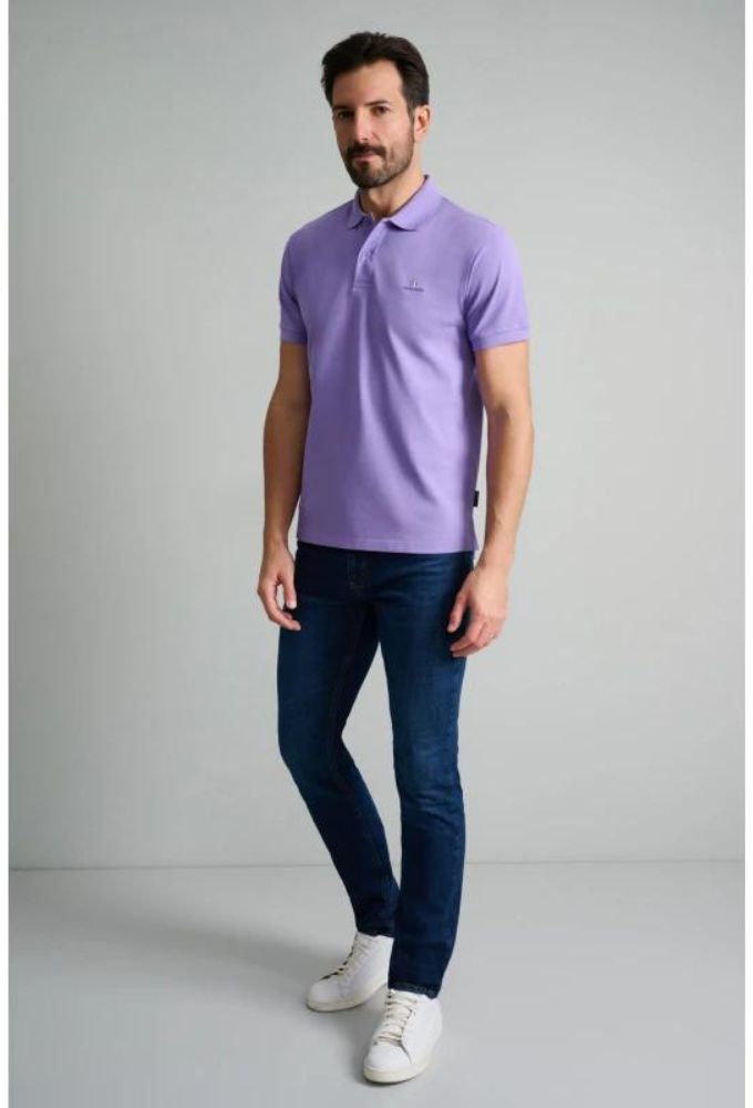 Navy&Green Ανδρική Μπλούζα Polo Βιολετί Μονόχρωμο Custom Fit - Image 2