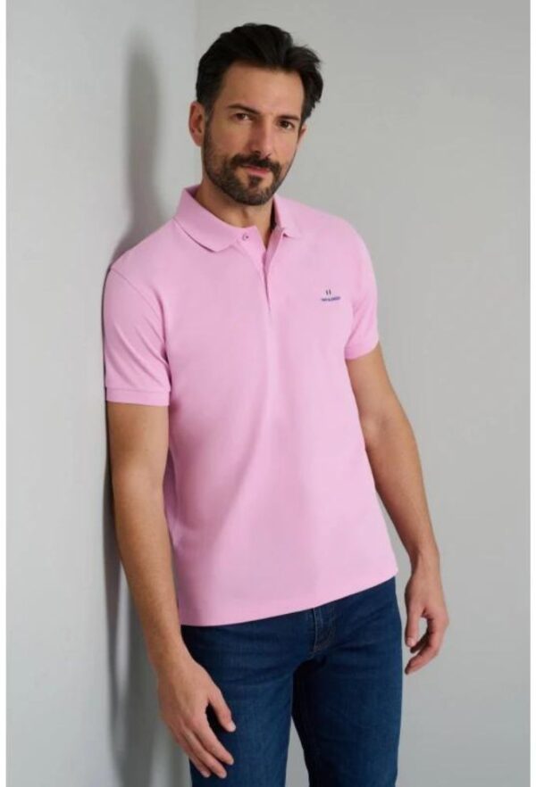 Navy&Green Ανδρική Μπλούζα Polo Ροζ Μονόχρωμο Custom Fit