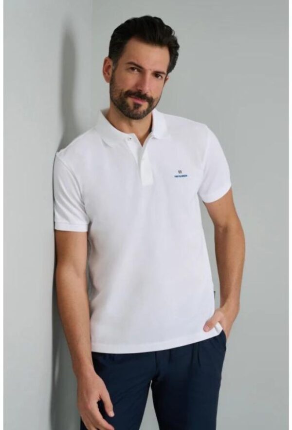 Navy&Green Ανδρική Μπλούζα Polo Λευκό Μονόχρωμο Custom Fit