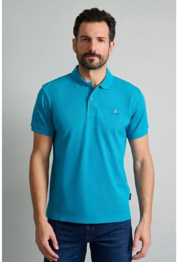 Navy&Green Ανδρική Μπλούζα Polo Μπλέ Μονόχρωμο Custom Fit