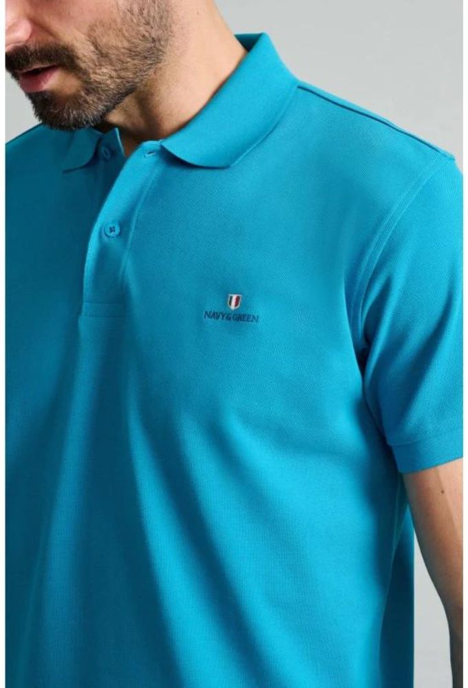 Navy&Green Ανδρική Μπλούζα Polo Μπλέ Μονόχρωμο Custom Fit - Image 4