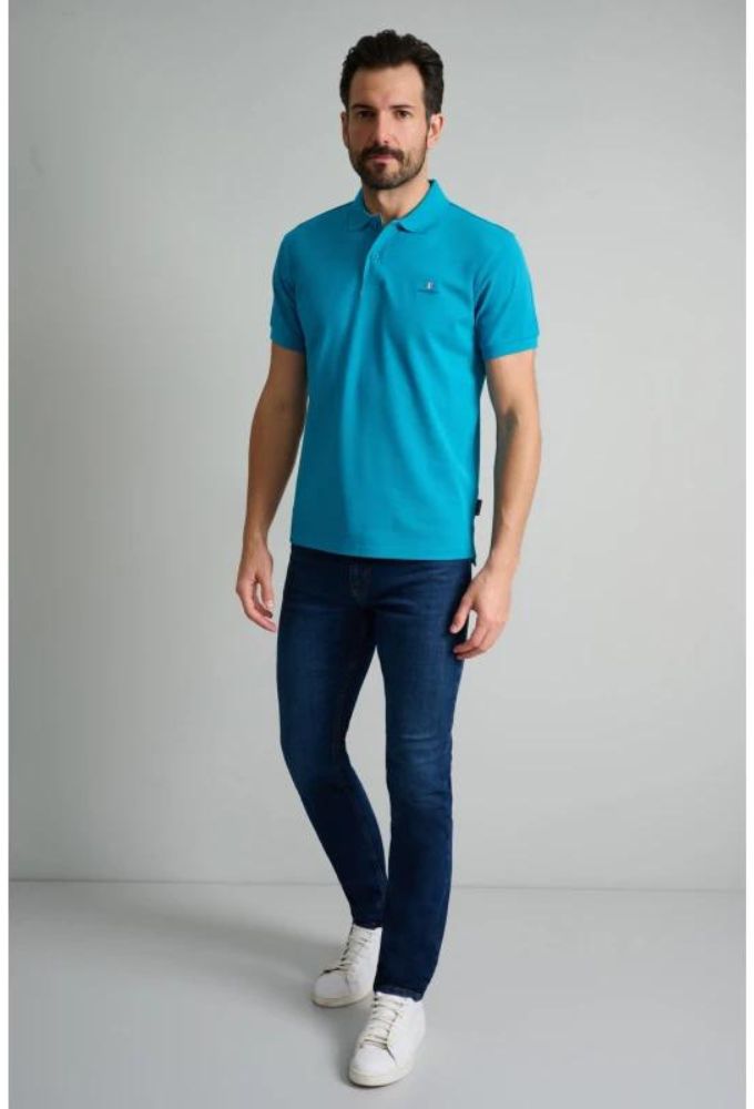 Navy&Green Ανδρική Μπλούζα Polo Μπλέ Μονόχρωμο Custom Fit - Image 2