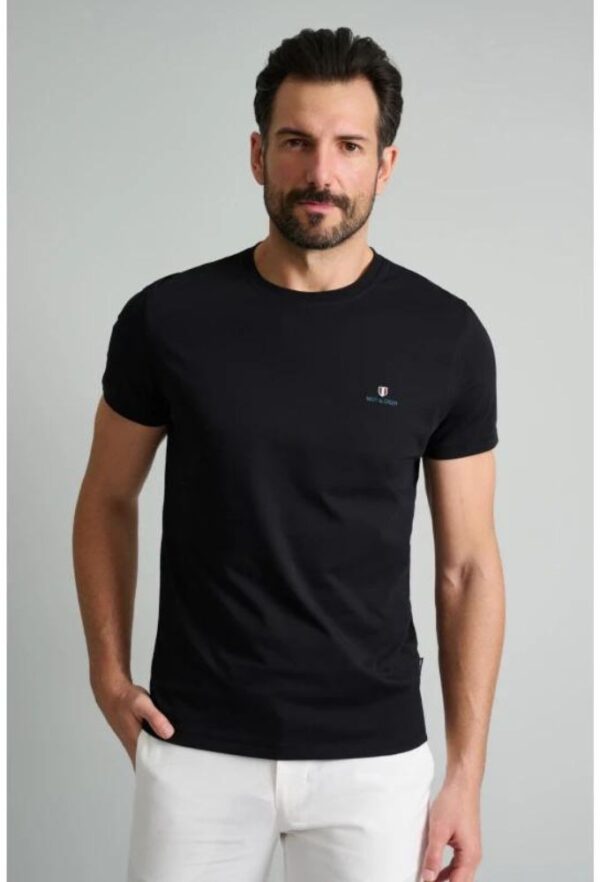 Navy&Green T-Shirt με Λαιμόκοψη Mαύρο