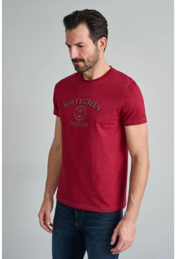 Navy&Green T-Shirt με Λαιμόκοψη Μπορντό