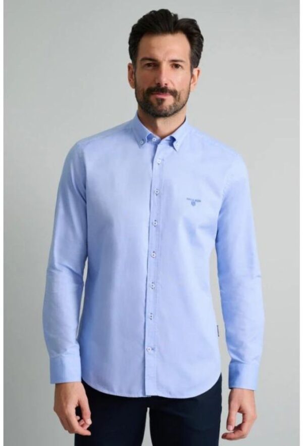 Navy&Green Πουκάμισο Ανοιχτό Μπλέ Comfort Fit