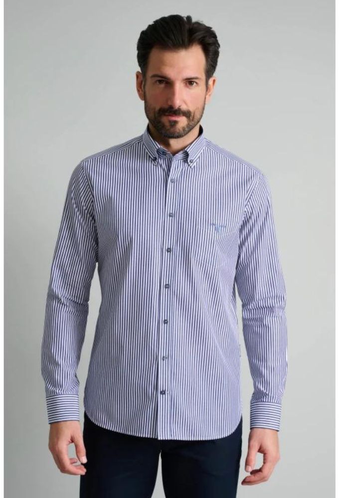 Navy&Green Πουκάμισο Mπλέ/Άσπρο Comfort Fit