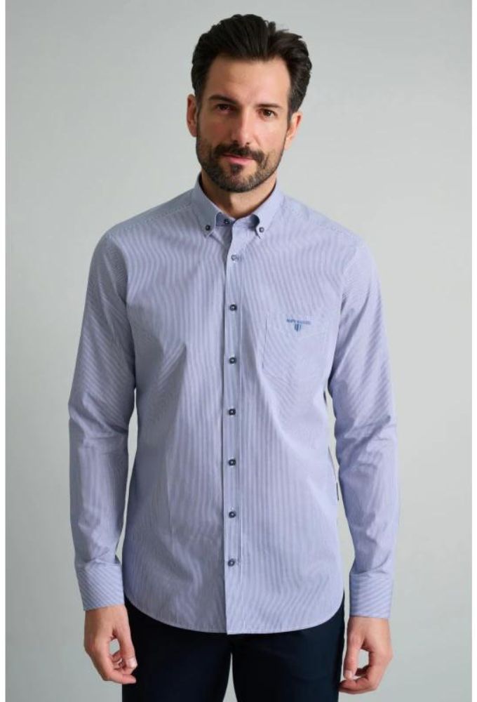 Navy&Green Πουκάμισο Μπλέ/Άσπρο Comfort Fit