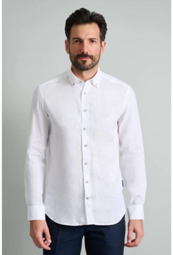 Navy&Green Πουκάμισο Άσπρο Λινό Comfort Fit