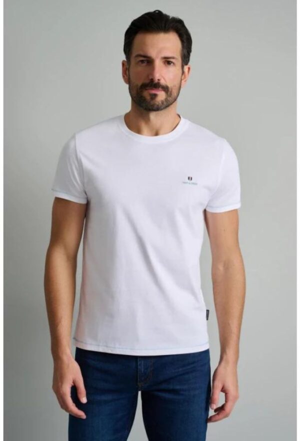 Navy&Green T-Shirt με Λαιμόκοψη Άσπρο