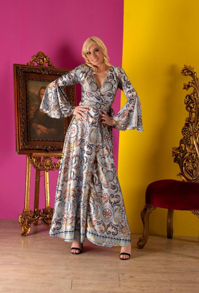 Shine2gether Γυναικείο Φόρεμα Εμπριμέ Maxi Σατέν