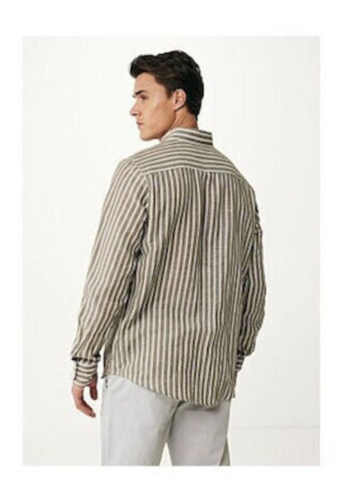 Mexx Fashion Ανδρικό Πουκάμισο Μακρυμάνικo Λινό Λαδί Ριγέ - Image 2