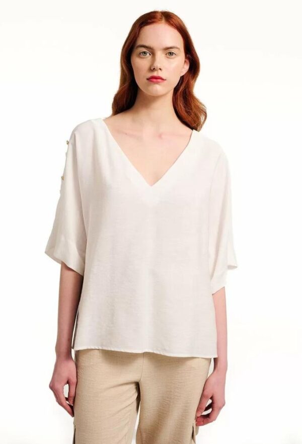 Forel Γυναικεία Μπλούζα με V Λαιμόκοψη Άσπρη