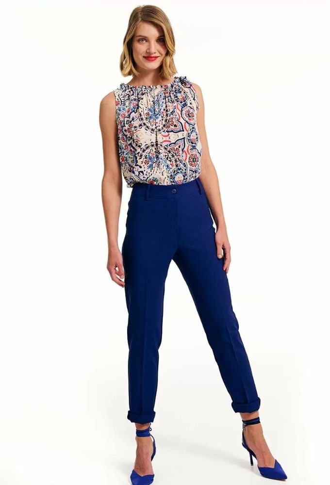 Forel Γυναικείο Ψηλόμεσο Υφασμάτινο Παντελόνι σε Slim Εφαρμογή Μπλε - Image 2