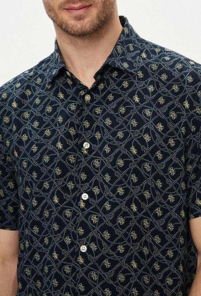 Guess Ανδρικό Πουκάμισο Κοντομάνικο με Κανονική Γραμμή Navy Μπλε - Image 2