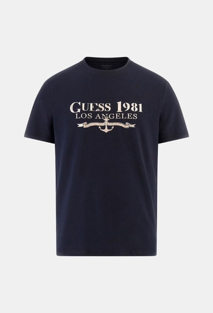Guess Ανδρικό Ελαστικό T-shirt με Στάμπα Μπροστά - Image 3