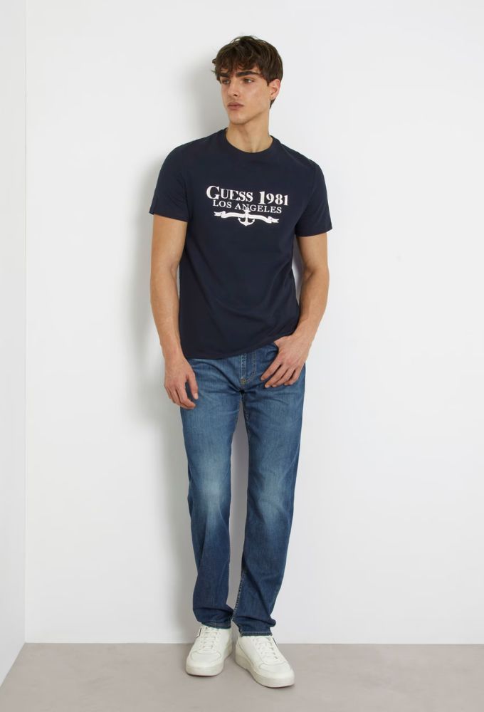 Guess Ανδρικό Ελαστικό T-shirt με Στάμπα Μπροστά - Image 2