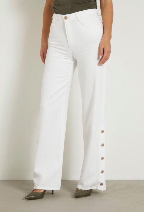 Guess Ψηλόμεσο Τζιν Παντελόνι Wide Leg Λευκό