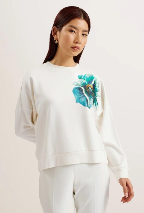 Ted Baker Γυναικείο Φούτερ Λευκό με Διακοσμητικές Παγιέτες