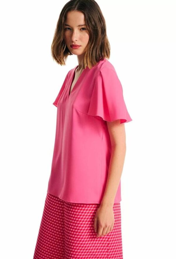 Forel Γυναικεία Μπλούζα με Βολάν Μανίκι Ροζ