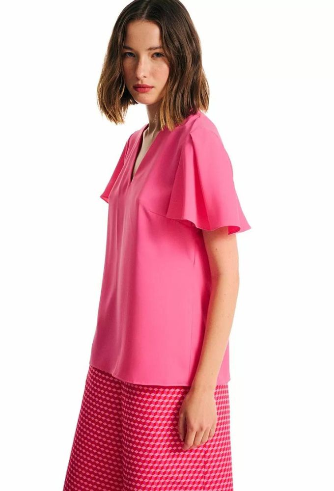Forel Γυναικεία Μπλούζα με Βολάν Μανίκι Ροζ