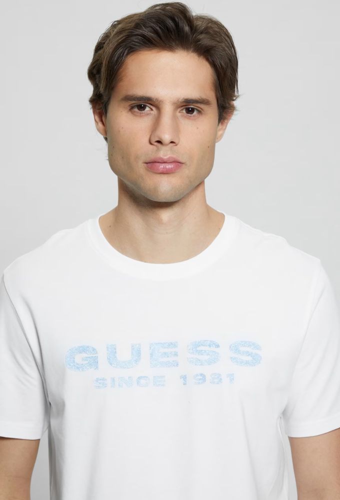 Guess Ανδρικό T-shirt Κοντομάνικο Λευκό με Λογότυπο Μπροστά - Image 3