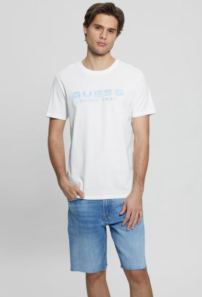 Guess Ανδρικό T-shirt Κοντομάνικο Λευκό με Λογότυπο Μπροστά