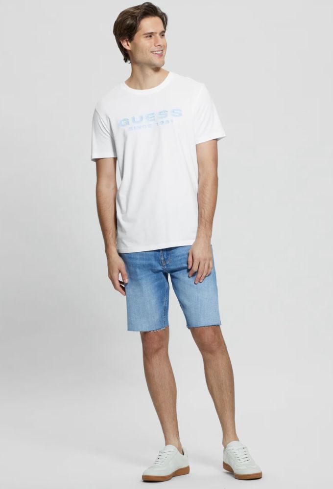 Guess Ανδρικό T-shirt Κοντομάνικο Λευκό με Λογότυπο Μπροστά - Image 2