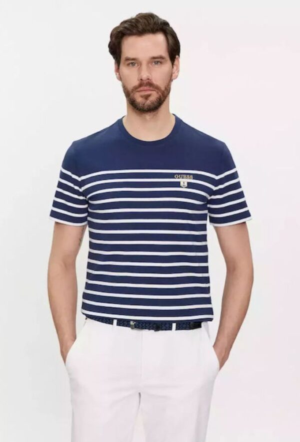 Guess Ανδρικό T-shirt Κοντομάνικο Μπλε με Ρίγες