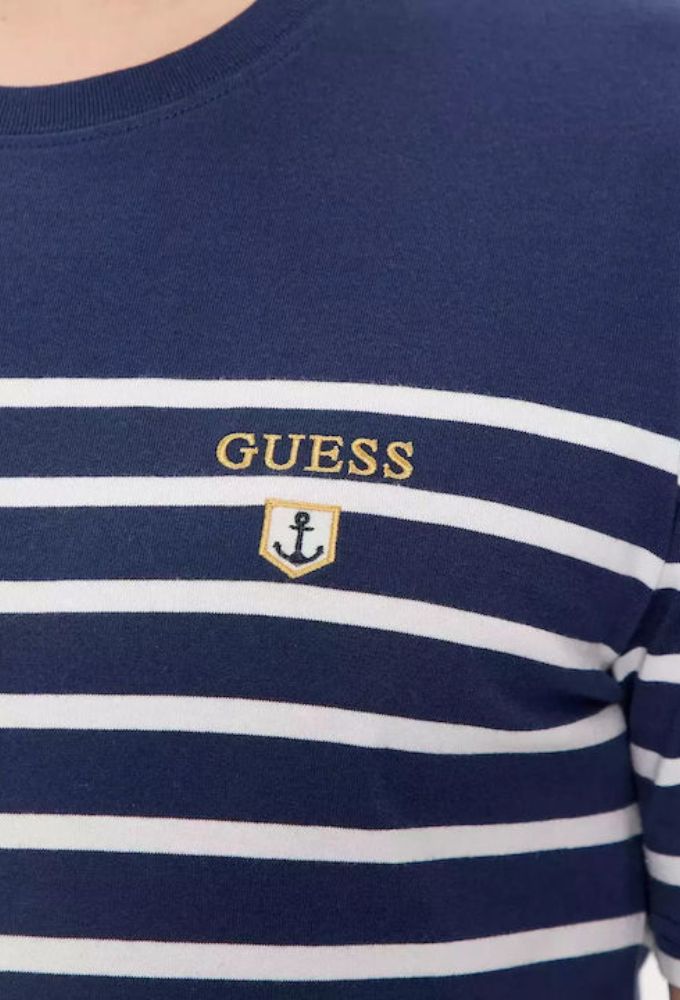 Guess Ανδρικό T-shirt Κοντομάνικο Μπλε με Ρίγες - Image 2
